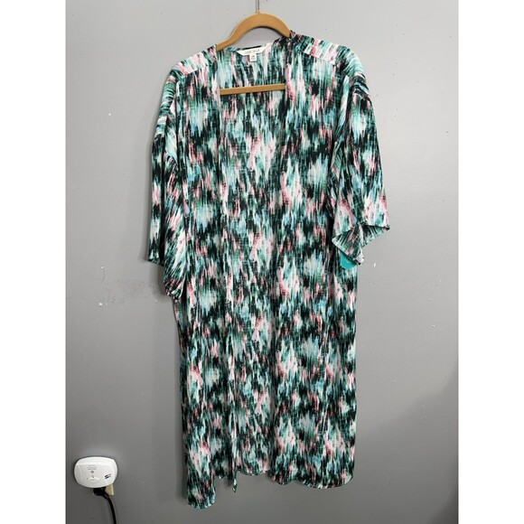 Pioneer Woman Sz S/M Green Geometric Print Long Sleeve Duster Duster Side Slits - Picture 1 of 10
